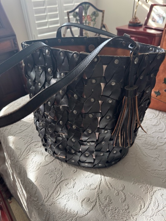 Patricia Nash Handbags - Patricia Nash Black Woven Leather Tote with Tassel Accent